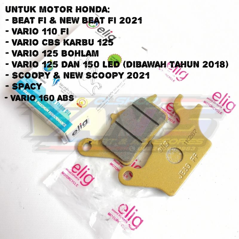 Kampas Rem Elig EM354 DEPAN Vario 160 ABS Depan, Stylo 160 ABS Depan, Vario 125-150 (Dibawah Th 2018