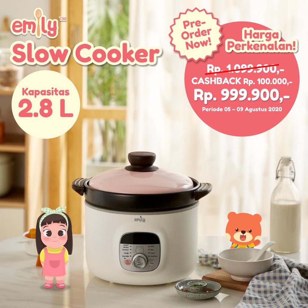 Emily Slow Cooker Kapasitas 2.8L 2,8 Liter