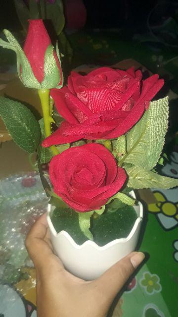 Bunga Hias Mawar Shabby Vas Lucu Unik Bunga Tiruan Hiasan Dekorasi Bunga Rose Plastik - Vb05