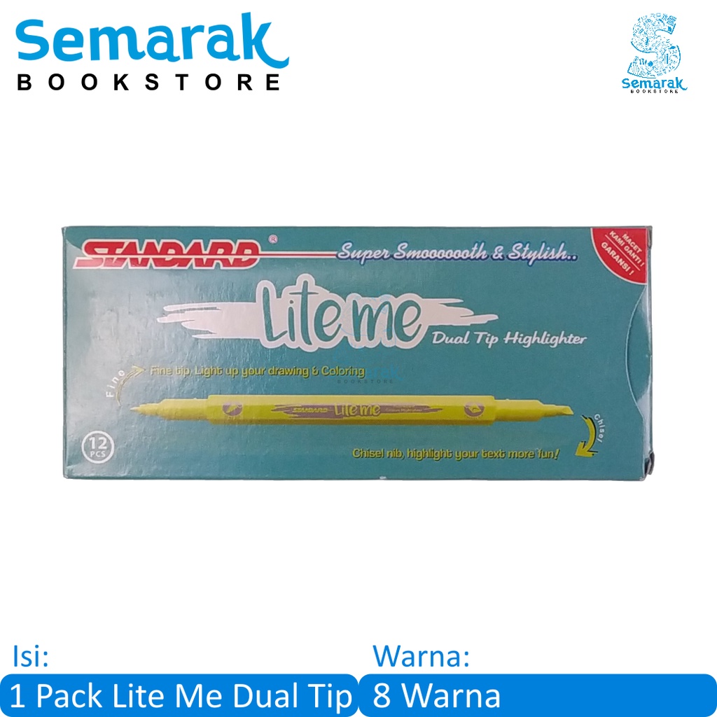 

Standard Lite Me Dualtip Highlighter - Cerah [1 Pack / 12 Pcs / 8 Warna]