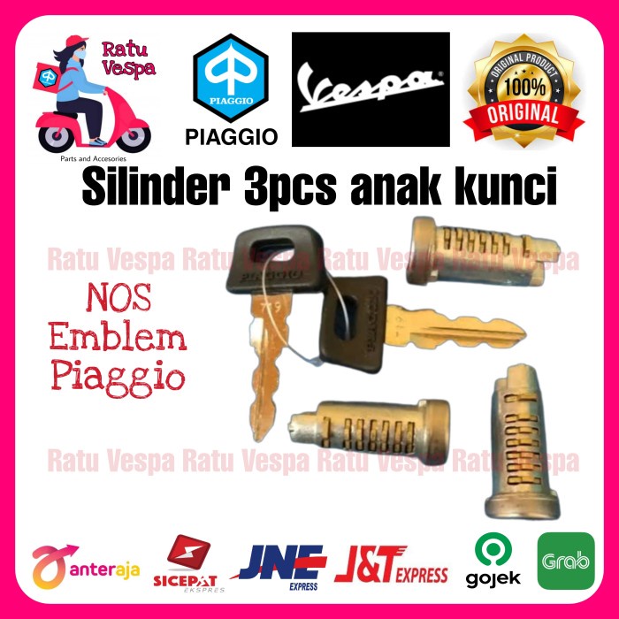 Silinder Kunci Vespa 3pcs Emblem Tulisan PIAGGIO NOS