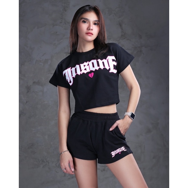 Setelan Atasan Crop Hot Pant Insane / Oneset Distro Bandung Beby Tery Premium Quiality