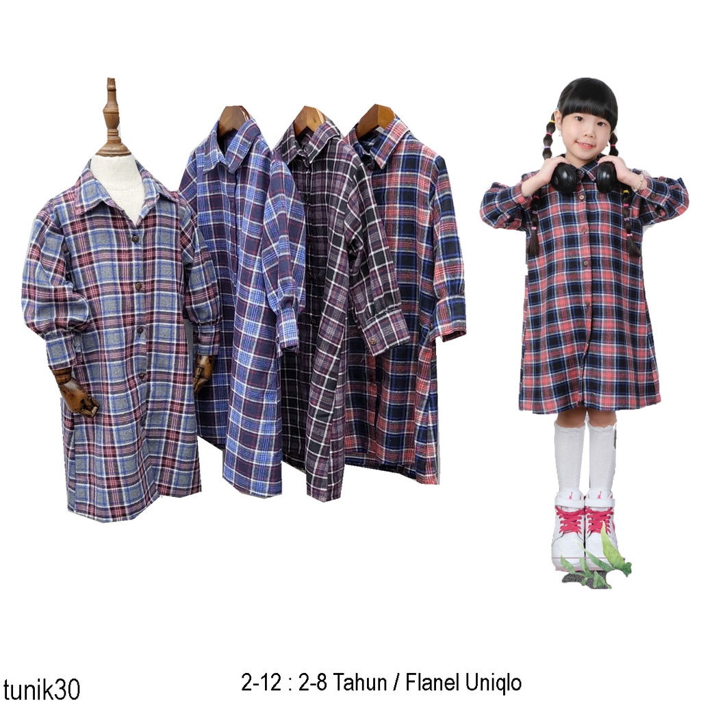 Tunik anak kotak 2-8th - Tunik anak perempuan flanel - Atasan motif kotak Murah - Tunik30