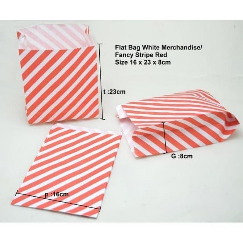 

100 PCS PAPER BAG 16x8x23 cm (L) MOTIF GARIS /KANTONG KERTAS FLAT WARNA GARIS (L) SOUVENIR