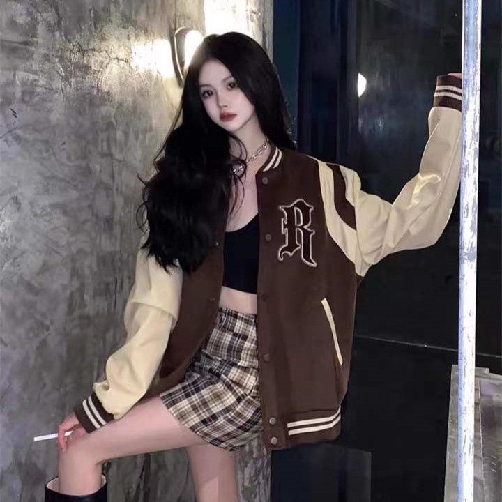 Jaket bisbol Suhao Explosive Amerika retro jahitan bordir jaket bisbol siswa perempuan high street P