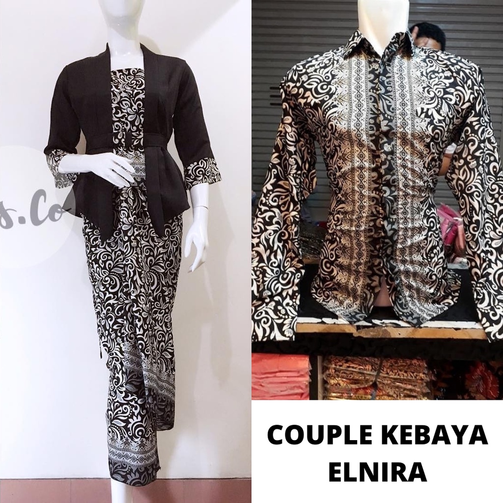 SETELAN KEBAYA COUPLE / BATIK COUPLE MODEL ELNIRA / COMBI DAN KEMEJA (HITAM/BLACK)