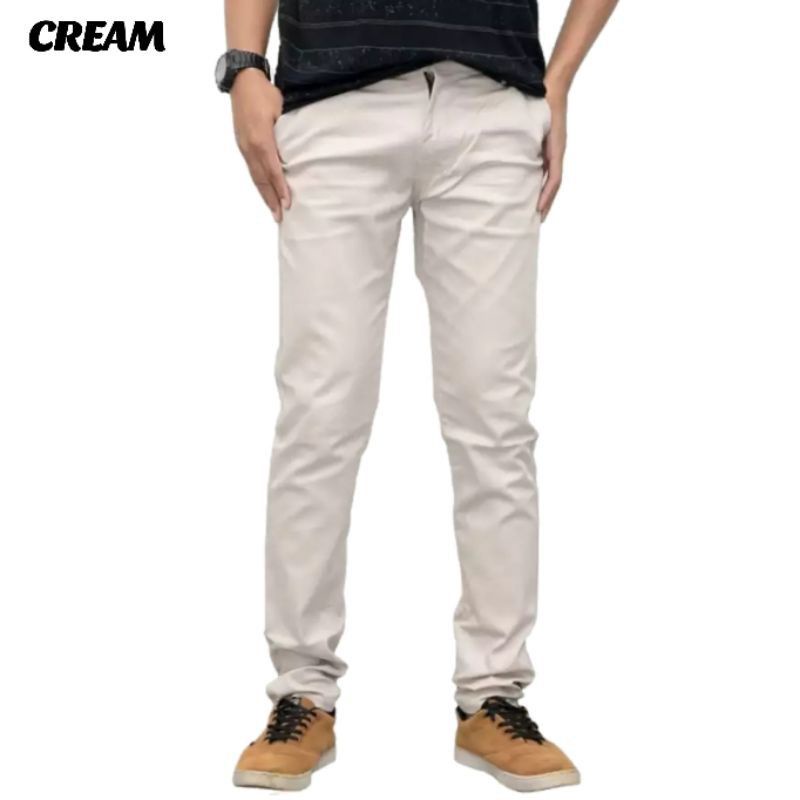 Celana Panjang Reguler Chino/Cino/Chinos Pria/Cowok Standar - Krem(Cream)/Abu(Grey)/Hitam(Black)