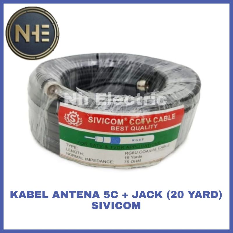 Kabel Antena Tv RG6 5C 20 Yard + Jack Hitam Sivicom - Kabel Antena Rg6 5c 20Y + Jack Black Sivicom