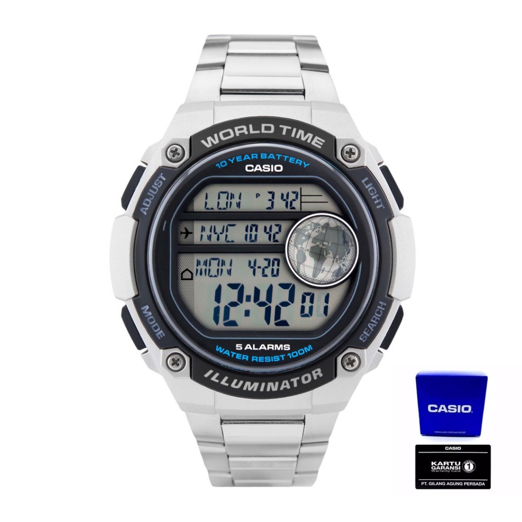 Casio Pria AE-3000WD-1AVDF Jam Tangan Pria Casio Original Digital Stainless Steel Strap