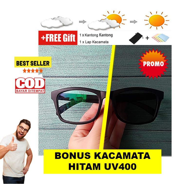ORIGINAL Kacamata Minus Wanita Pria Fotocromik Gagang Elastis Kotak Hitam Full Matte Adidora R3505