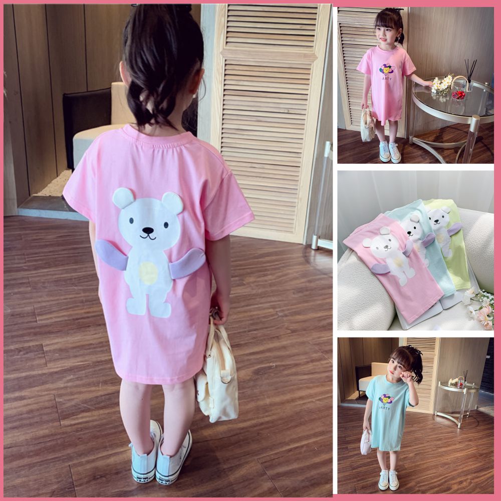 [PRINCESS KESLI]Gaun anak perempuan/Baju anak perempuan/rok bayi/Kaos dress anak moktif beruang cute import