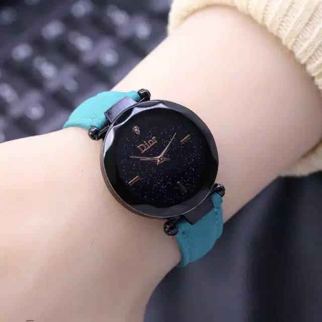 Jam Tangan Wanita Analog  Diyoor Kulit Mata Satu Case Hitam