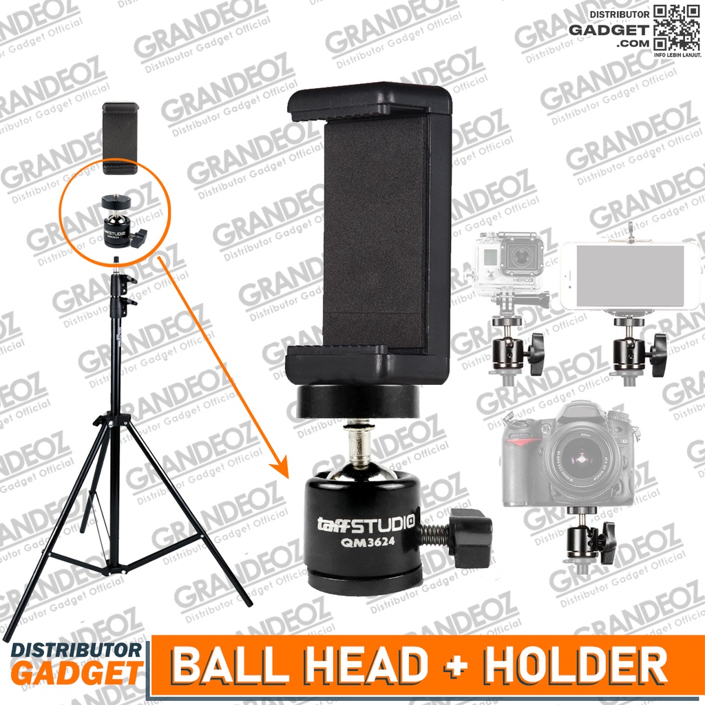 Ball Head QM3624 Holder Besar Tripod BallHead Kamera Adapter Quick release Baut Kamera DSLR 360 Taff