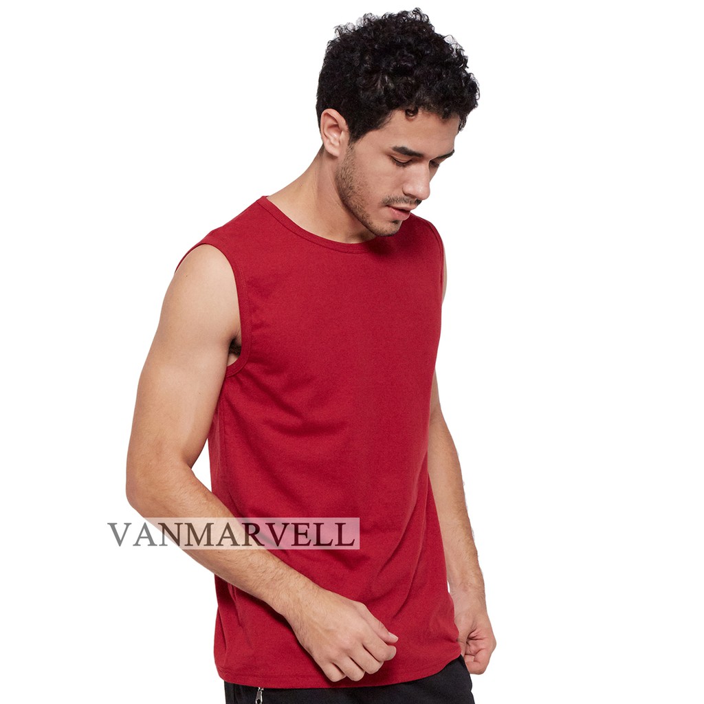 Vanmarvell Kaos Buntung Singlet polos Pria Maroon
