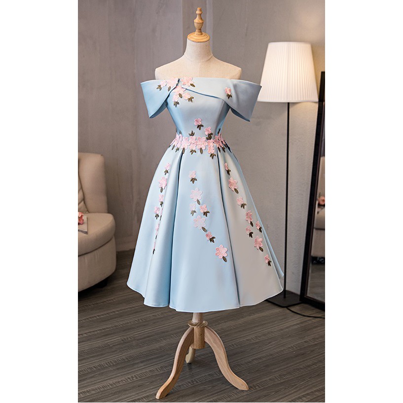 Gaun Pesta 1808016 Biru Muda Sabrina Satin Party Dress Gown