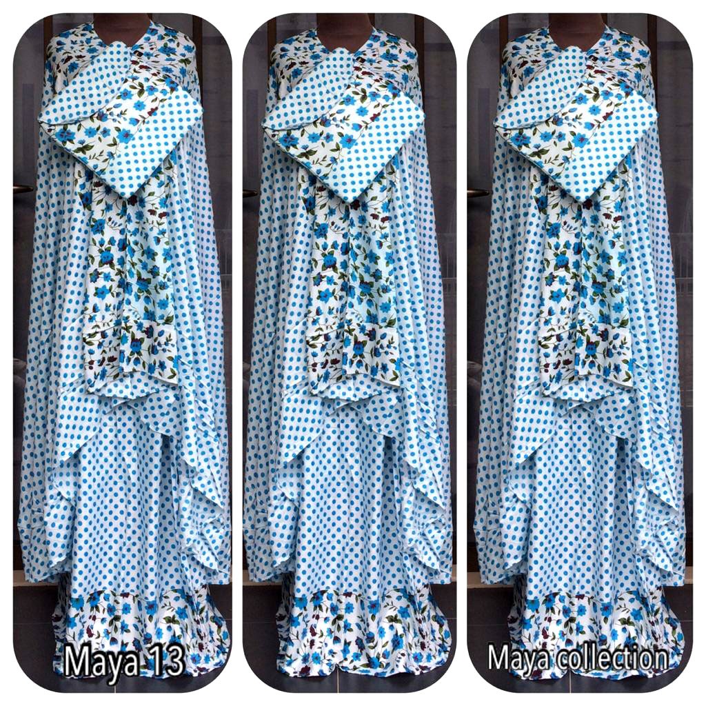 CUCI GUDANG  Mukena Bali Motif Bunga warna biru Maya 13