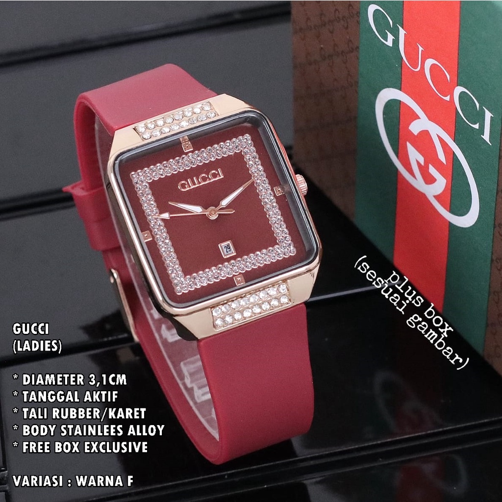 (FREE BOX) JAM TANGAN WANITA FASHION TALI RUBBER BODY SEGI DIAMOND TANGGAL AKTIF