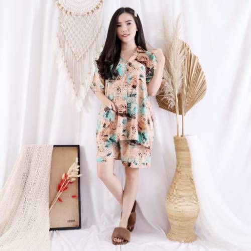 Setelan Piyama Wanita Pendek Motif Tie Dye One Set Rayon Baju Tidur Cewe DARTI HP Jumbo XXL-4