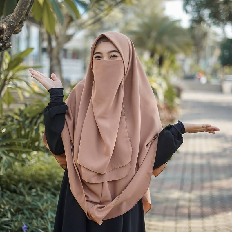khimar wolfis Segi Empat Instan 2 layer