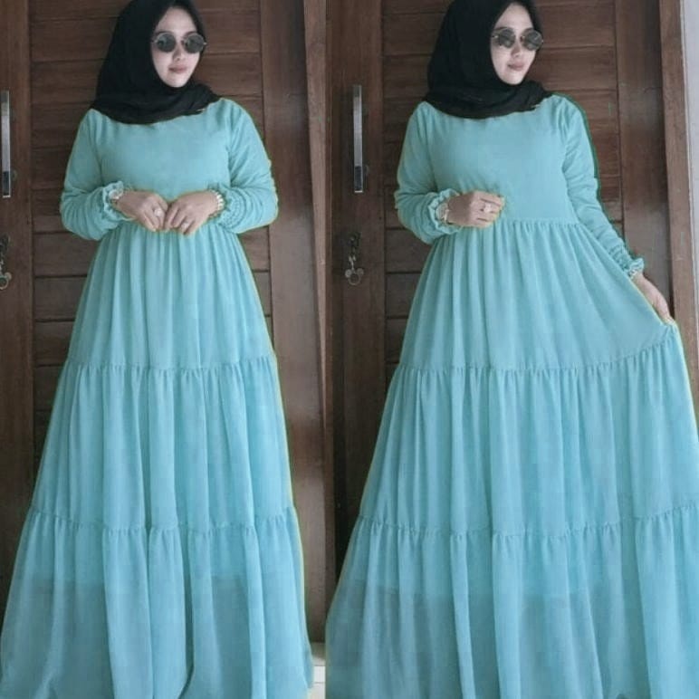 zahra maxi ceruty bebydoll susun /gamis syarii ceruty kancing /gamis ceruty umpak