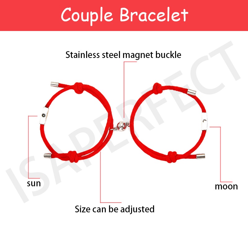 Versi Korea 2 Pcs Paduan Baru Matahari dan Bulan Liontin Beberapa Gelang Magnet Menarik Fashion Tali Tangan Pacar Gelang