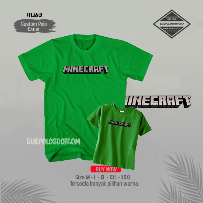 Kaos Game Minecraft Ayah Anak Couple anak dewasa - Kaos logo minecraft - Hijau, 2