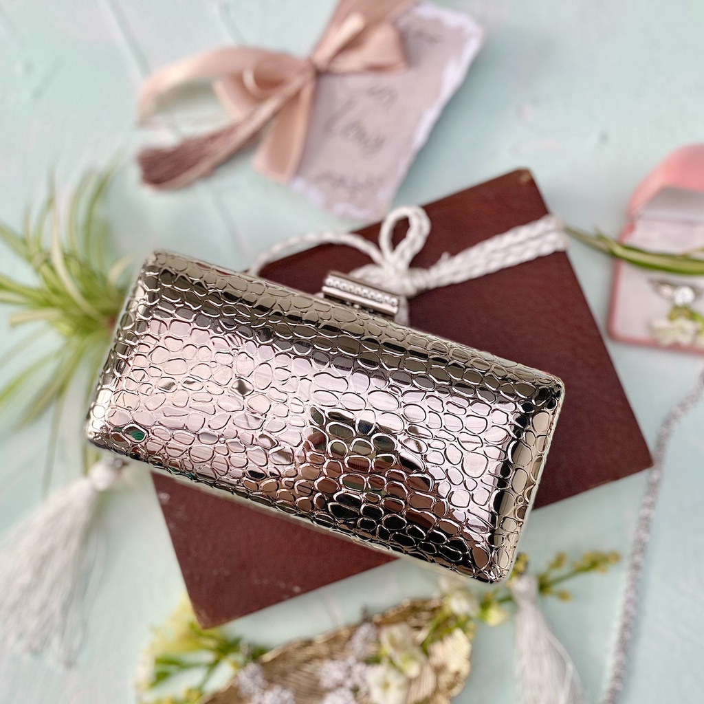 Silver Clutch Tas Pesta Wanita AVEDA