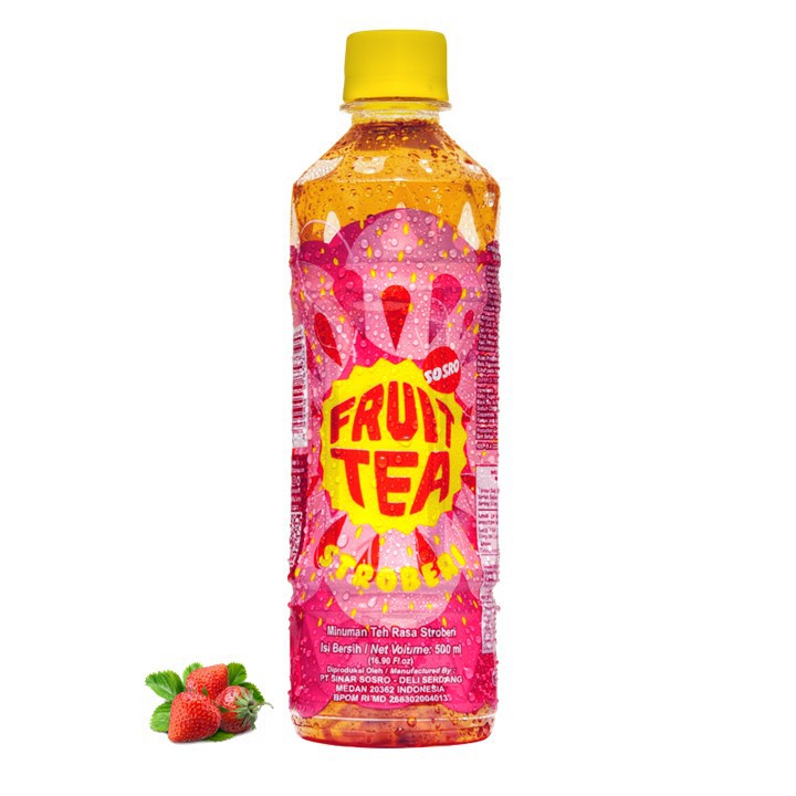 FRUIT TEA SOSRO   STROBERI   BOTOL 500ml  STRAWBERRY