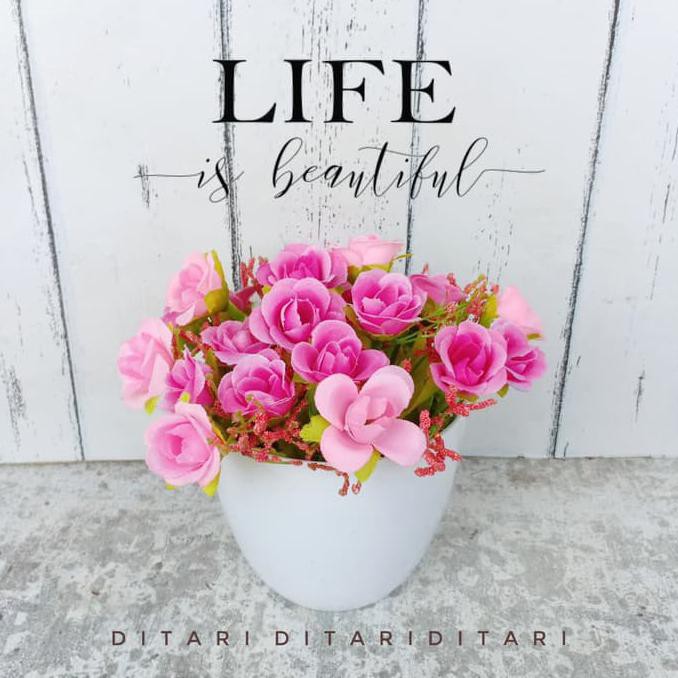 Mudah Elegan Buket Bunga Mawar Pot Bunga Plastik Artificial Bunga