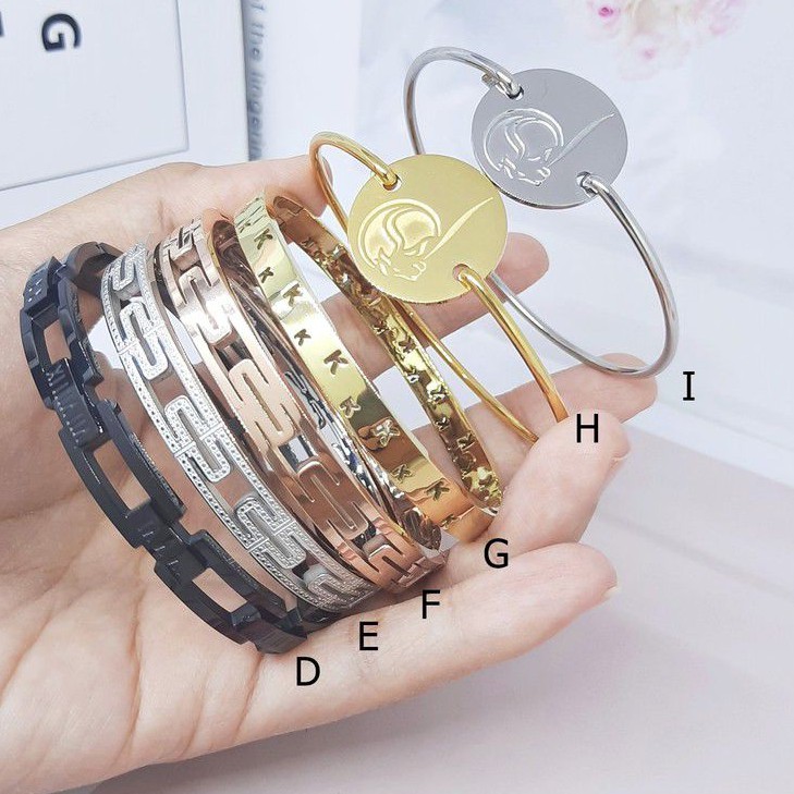 Gelang Bangle Titanium Korea Belt Kdrama Kpop Huruf H Besar Silver Rosegold Gold - BB510