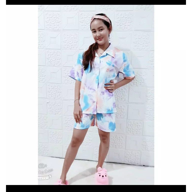 Galaxy - Set Hawaian Short / Tie Dye Shortsleeve / Bali Set / Tie Dye One Piyama / Celana Pendek All