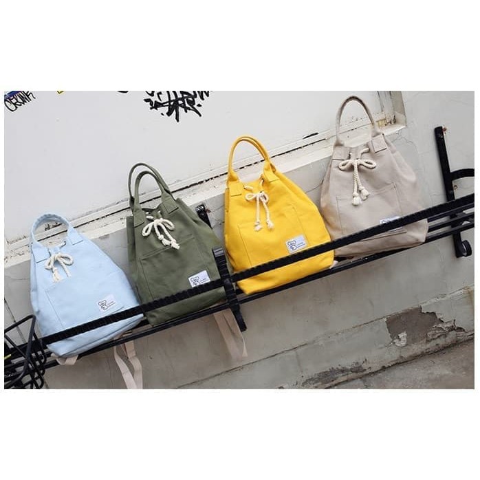 Backpack Tas ransel serut kanvas wanita 2 way - tote bag canvas import