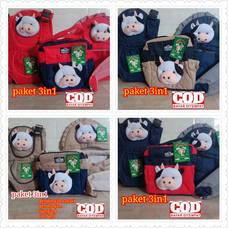 Paket 3in1 Tas bayi sapi Gendongan multi Gendongan Samping boneka Sapi