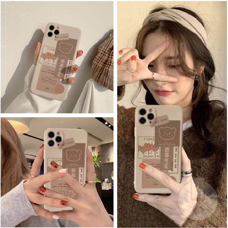 Casing Soft Tpu Case Kompatibel Untuk Iphone11 12 13 14 Pro Max 6 6S 7 8 Plus iPhone XR X XS Max SE 2020 Ins Batu Putih Beruang Lucu Kubus Lurus Soft Case