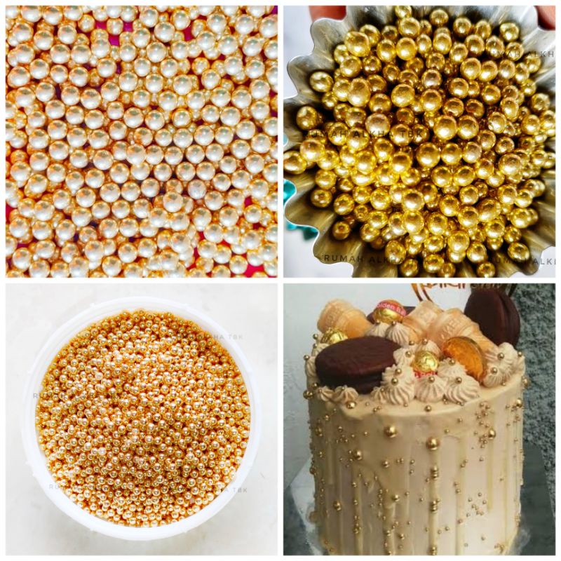 

Mutiara Gold - Mutiara Emas - 2mm - 4mm - 7mm Sprinkle - Spikel - Tirmit - Hiasan Kue Tart - Cupcake