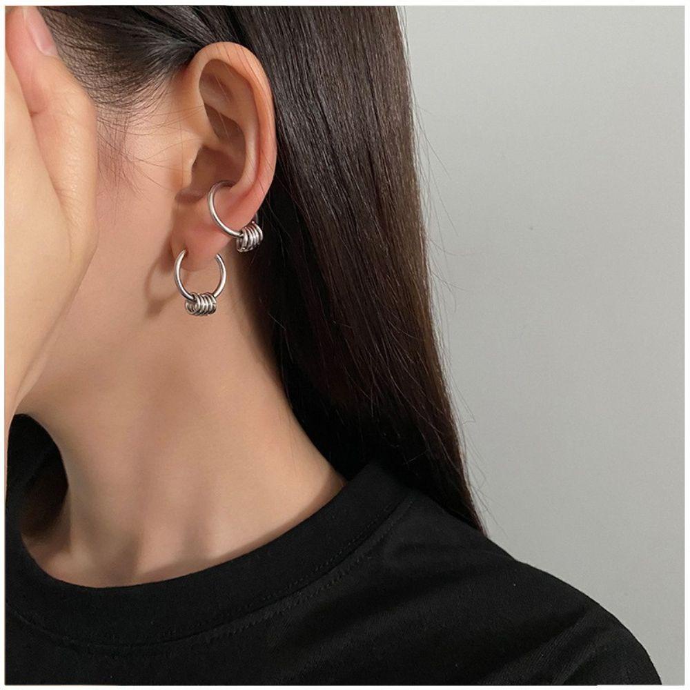 Needway Telinga Gesper Punk Sederhana Stainless Steel Fashion Perhiasan Coil Pria Wanita Anting