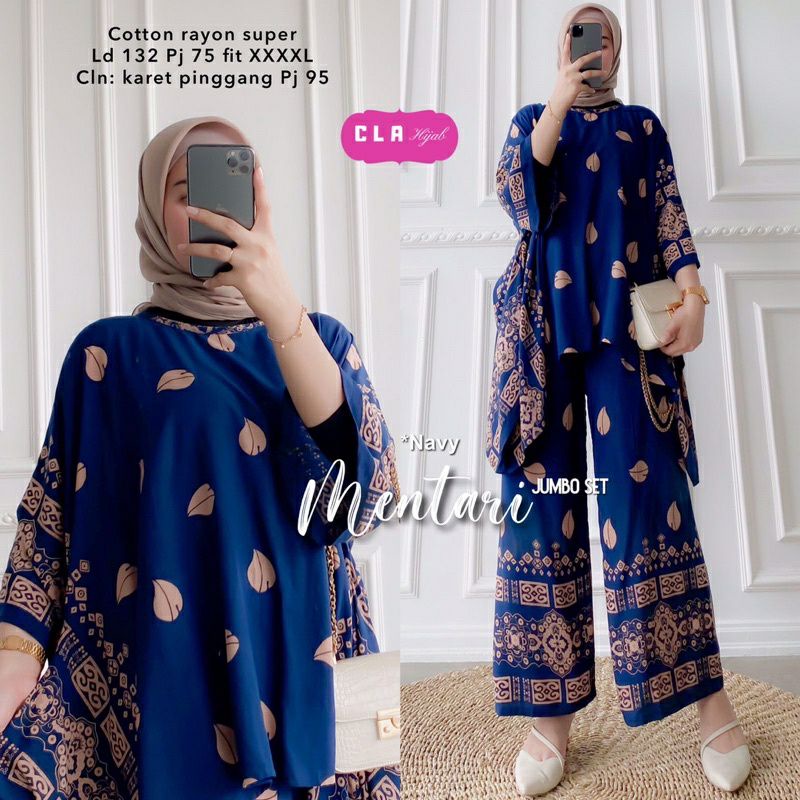 Mentari Jumbo Set Baju Setelan One Set Tunik Waka Waka Kulot Celana Panjang Motif Batik Wanita Moder