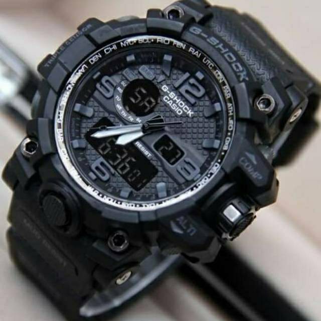 WATER RESIST G-Shock GWG 1000 Gshock Digital Double Time Rubber Jam Tangan Pria-Hitam List Hitam