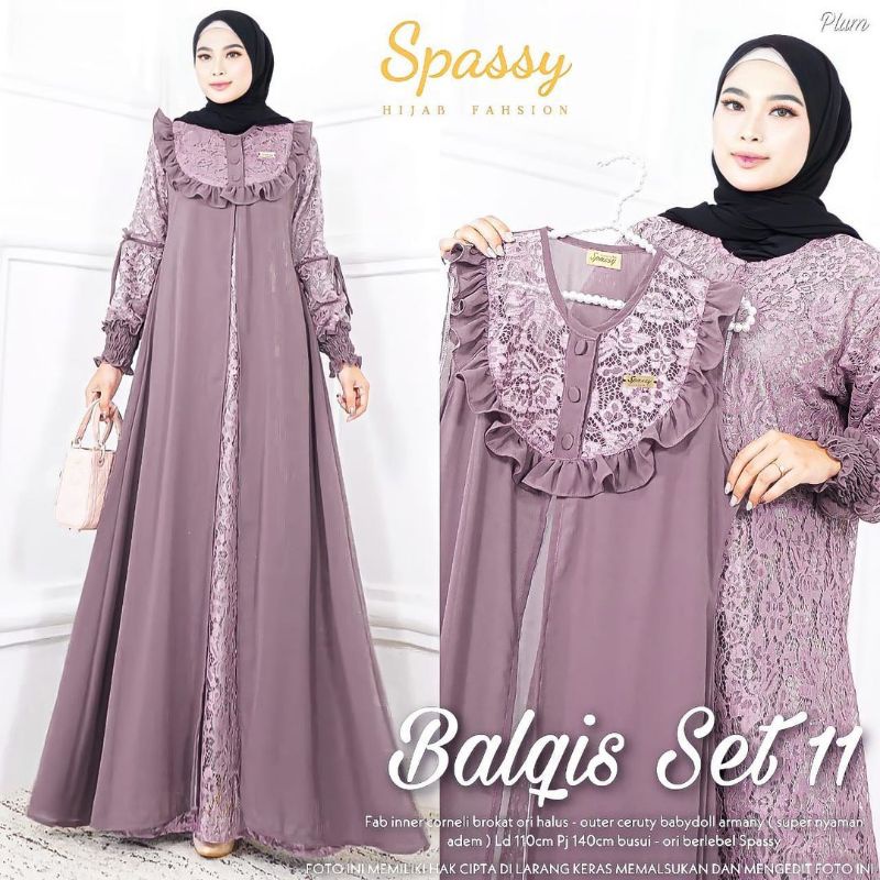 AB Balqis set voll 11 / gamis plus outer 2in1 rompi viral / gamis xl-xxl ld110 / gamis inner brukat 