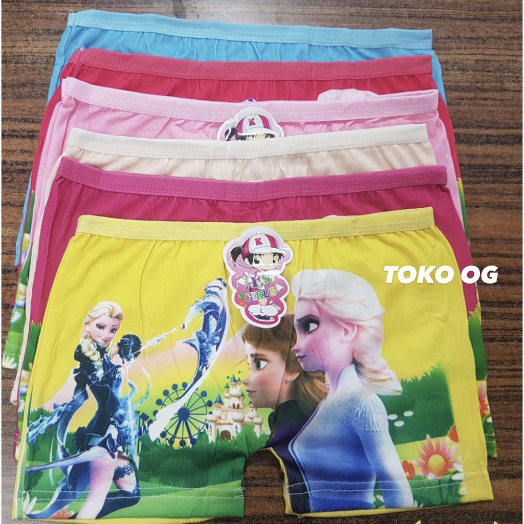 BOXER ANAK CEWEK IMPORT SABLON KARET KECIL PEREMPUAN BATITA SEGIEMPAT SHORT FROZEN PRINCESS MURAH