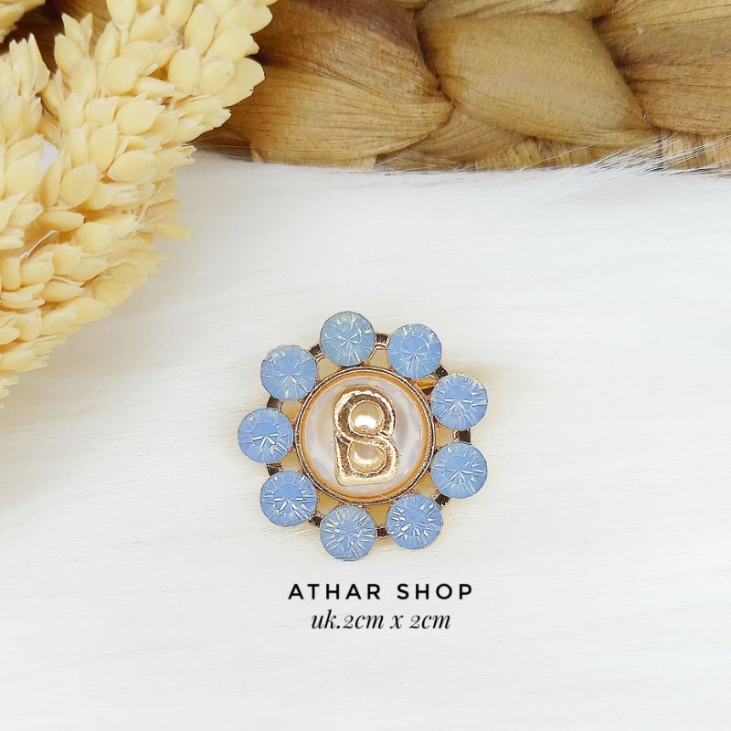 Bros B/bross signature branded import premium/brooch button/Bros hijab Athar shop scarve/Bros dada-B bunga biru