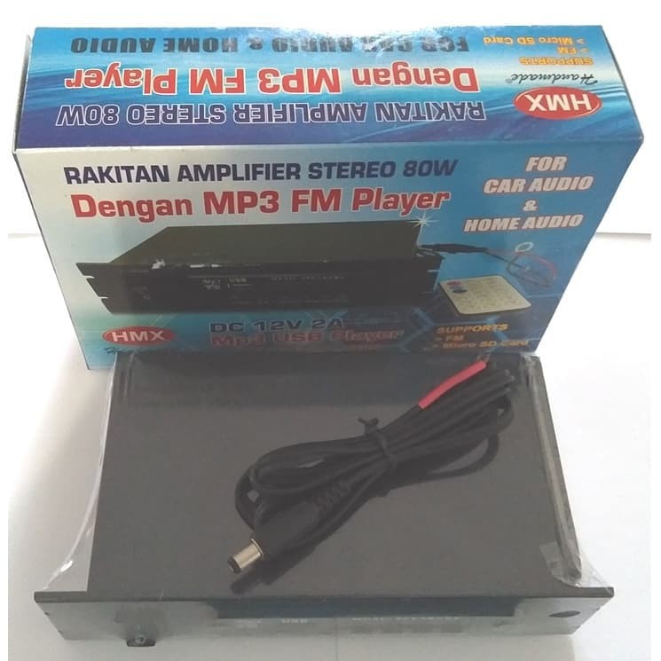 Rakitan Amplifier stereo 80W dgn MP3 USB FM Player DC12V