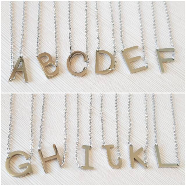 KALUNG KECIL SILVER / Kalung inisial / kalung huruf titanium silver / kalung antikarat import
