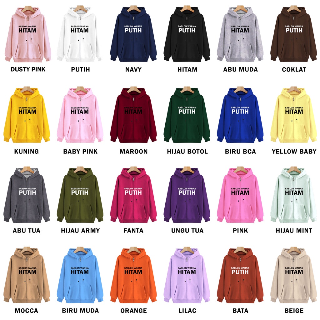 Parisdivarious Zipper Sweater Hoodie Jemper Custom Depan Belakang Bahan Fleece Size S - XXL (Pria &amp; Wanita)