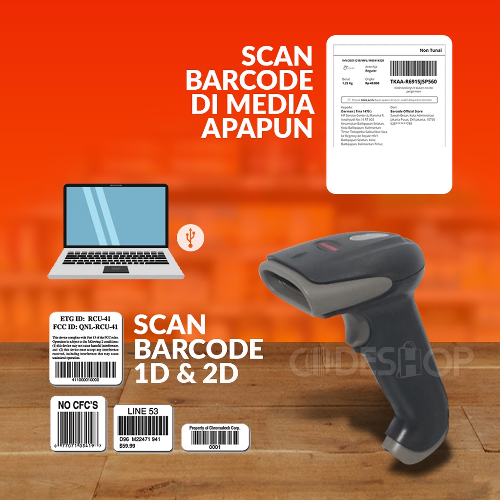 Scanner Barcode 1D &amp; 2D Kassen KS-602 USB + STAND KS602