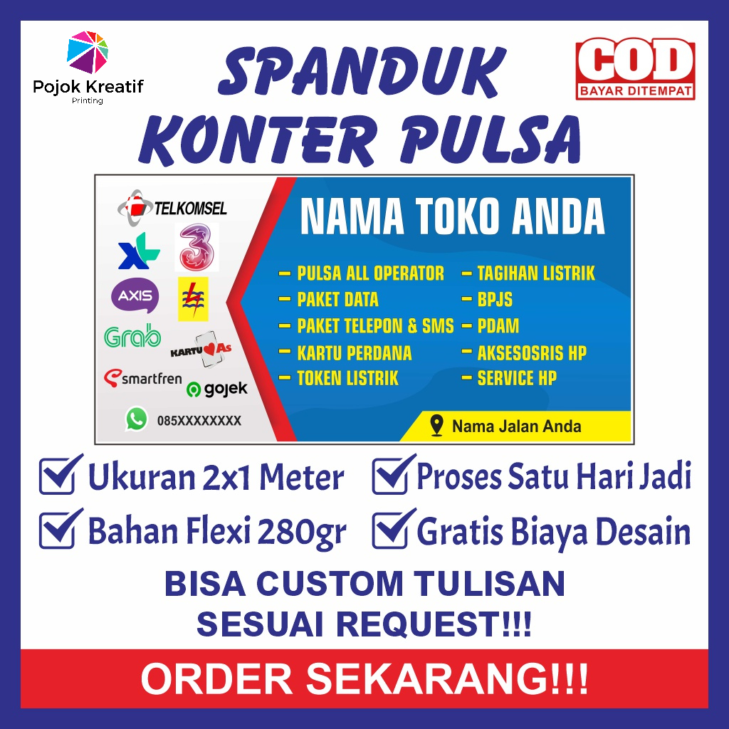 Spanduk Sepanduk Banner Baner Bener Benner Backdrop Plang Poster Promosi Usaha Jual Jualan Agen Puls