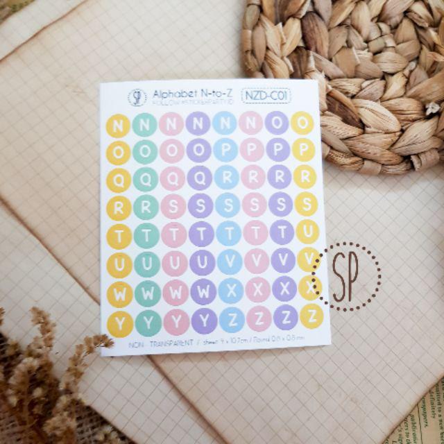 [Sticker Party]  Sticker Alphabet Huruf Abjad Angka Minggu Bulanan Dot 0,8CM Warna Candy-N-Z (Not Laminated)