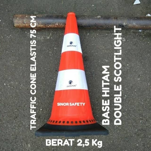 Traffic Cone 75 cm Lentur Kerucut Trafic Safety PVC ORANGE Base Hitam