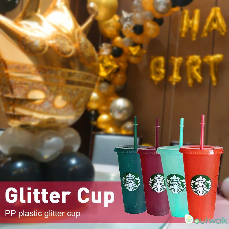 1 / 5 Set Gelas Tumbler Starbucks Bahan Plastik Reusable Dengan Tutup Dan Sedotan 24 Fl Oz Untuk Pesta