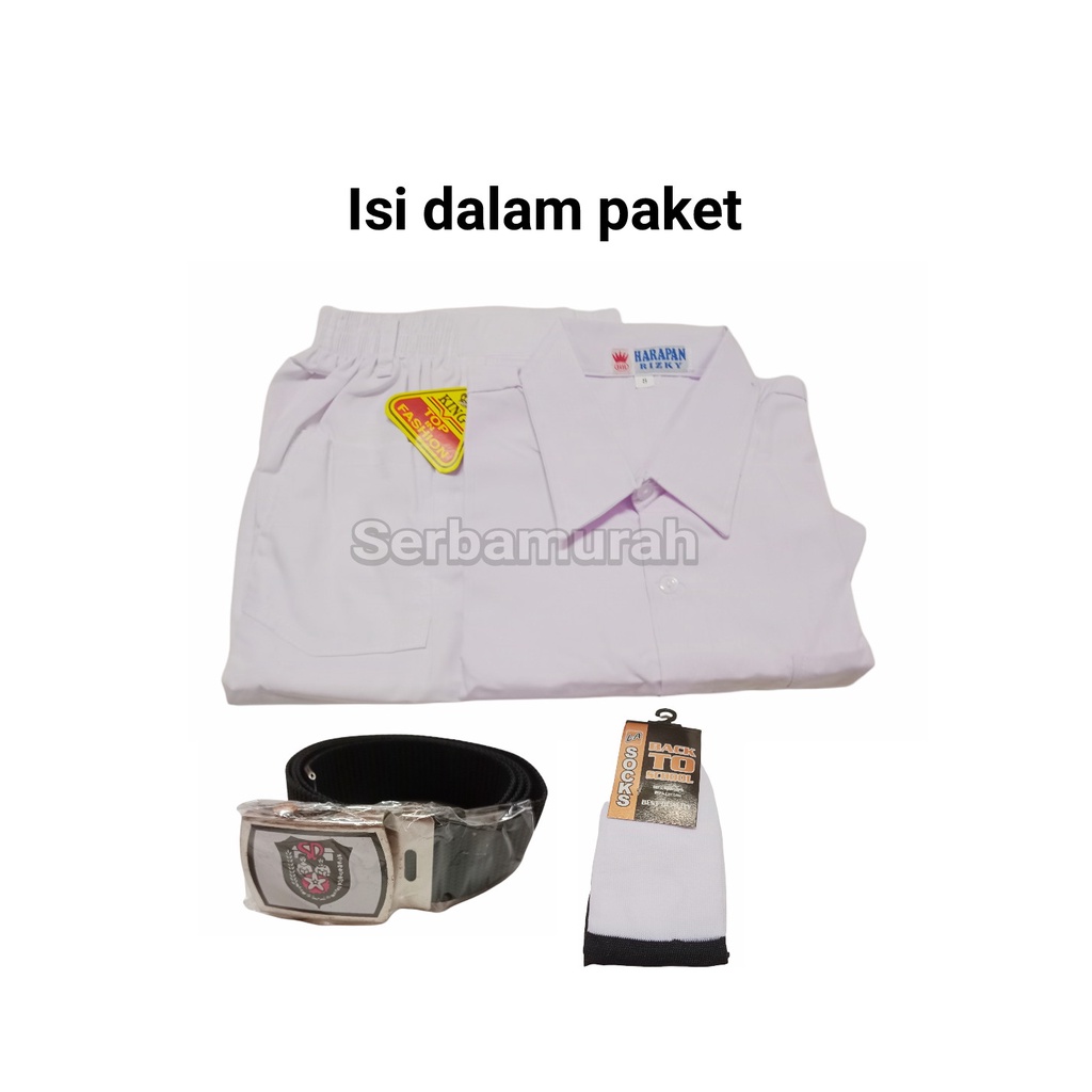 set lengkap setelan seragam putih polos baju pendek celana putih panjang sekolah SD(BACA DESKRIPSI PRODUK)